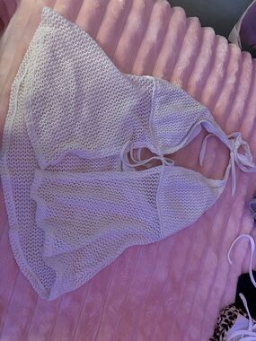 Time and Tru White Crochet Halter Swim Cover-Up